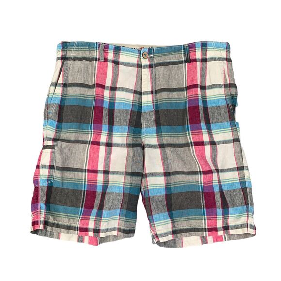 Tommy Bahama Shorts Mens 38 Linen Plaid Chino 9.5 Inseam Dockside Bermuda Golf - Picture 1 of 11